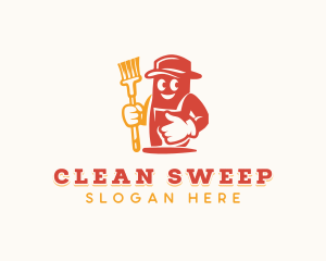 Janitor Broom Cleaning Housekeeping logo design