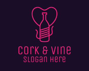 Pink Heart Bottle Liquor logo design