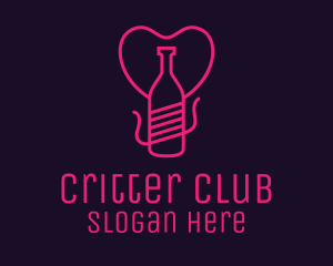 Pink Heart Bottle Liquor logo design