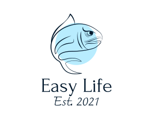 Blue Fish Line Art logo design