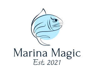 Blue Fish Line Art logo design