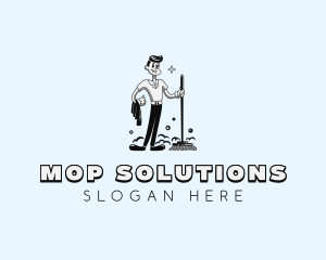 Wash Mop Cleaning Janitorial logo design