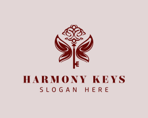 Red Key Butterfly logo design