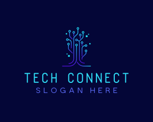 Tech Circuit Tree logo design