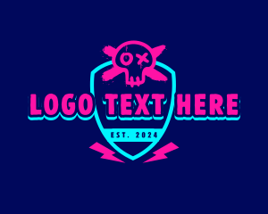 Neon Thunder Skull logo design