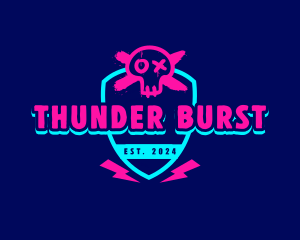 Neon Thunder Skull logo design