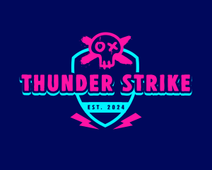 Neon Thunder Skull logo design