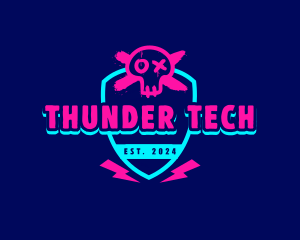 Neon Thunder Skull logo design