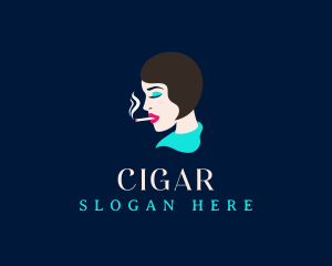 Woman Smoke Cigarette logo design