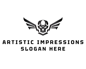 Modern Skull Wings logo design