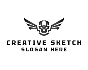 Modern Skull Wings logo design