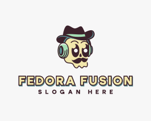 Mustache Fedora Skull logo design