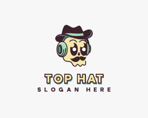 Mustache Fedora Skull logo design