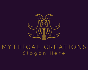 Golden Mythical Fox Creature logo design