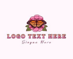 Monarch Butterfly Camellia Flower logo design