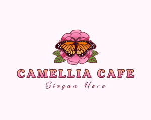 Monarch Butterfly Camellia Flower logo design