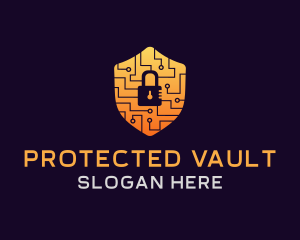 Circuit Padlock Shield logo design