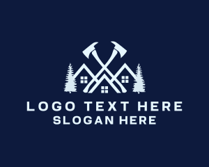 Forest Cabin Axe logo design