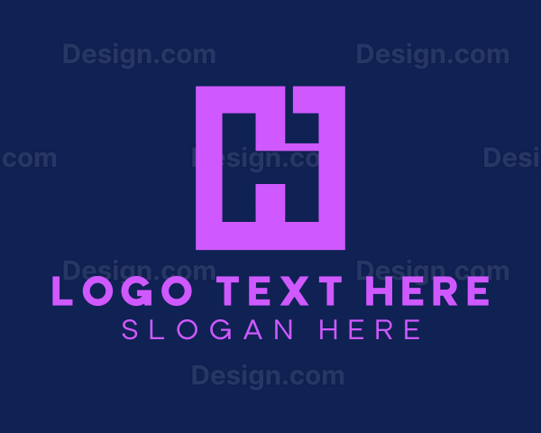 Purple Tech Monogram Letter HI Logo