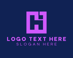 Purple Tech Monogram Letter HI logo design