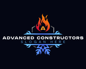 Snowflake Fire Heating logo design