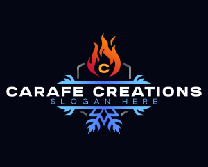 Snowflake Fire Heating logo design