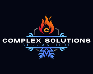 Snowflake Fire Heating logo design