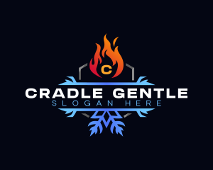 Snowflake Fire Heating logo design