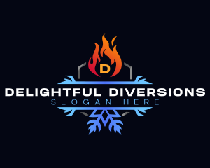 Snowflake Fire Heating logo design