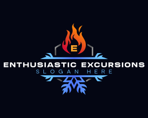 Snowflake Fire Heating logo design