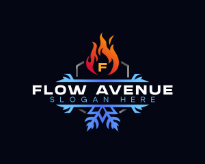 Snowflake Fire Heating logo design