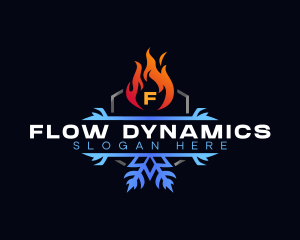 Snowflake Fire Heating logo design