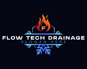 Snowflake Fire Heating logo design