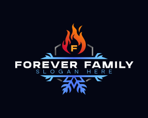 Snowflake Fire Heating logo design