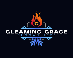 Snowflake Fire Heating logo design