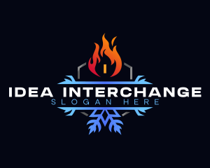 Snowflake Fire Heating logo design