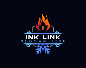 Snowflake Fire Heating logo design