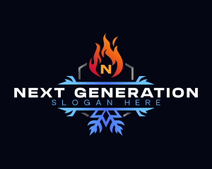 Snowflake Fire Heating logo design