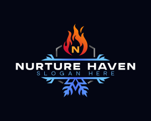 Snowflake Fire Heating logo design