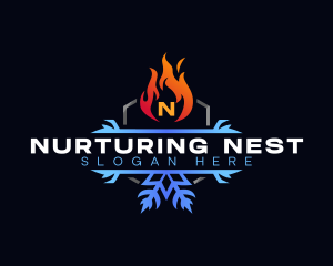 Snowflake Fire Heating logo design