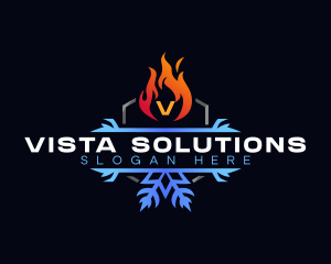 Snowflake Fire Heating logo design