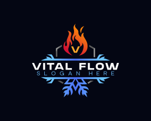 Snowflake Fire Heating logo design