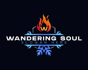 Snowflake Fire Heating logo design