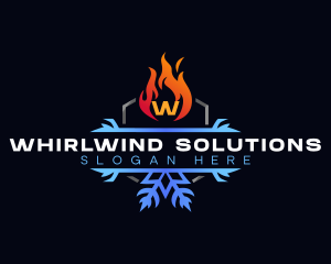 Snowflake Fire Heating logo design