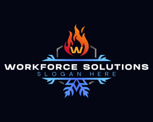 Snowflake Fire Heating logo design