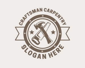 Saw Hammer Carpentry logo design