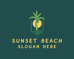 Palm Tree Sunset Beach logo design