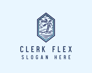 Hexagon Palm Tree Island logo design