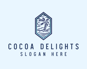 Hexagon Palm Tree Island logo design