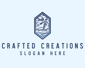 Hexagon Palm Tree Island logo design